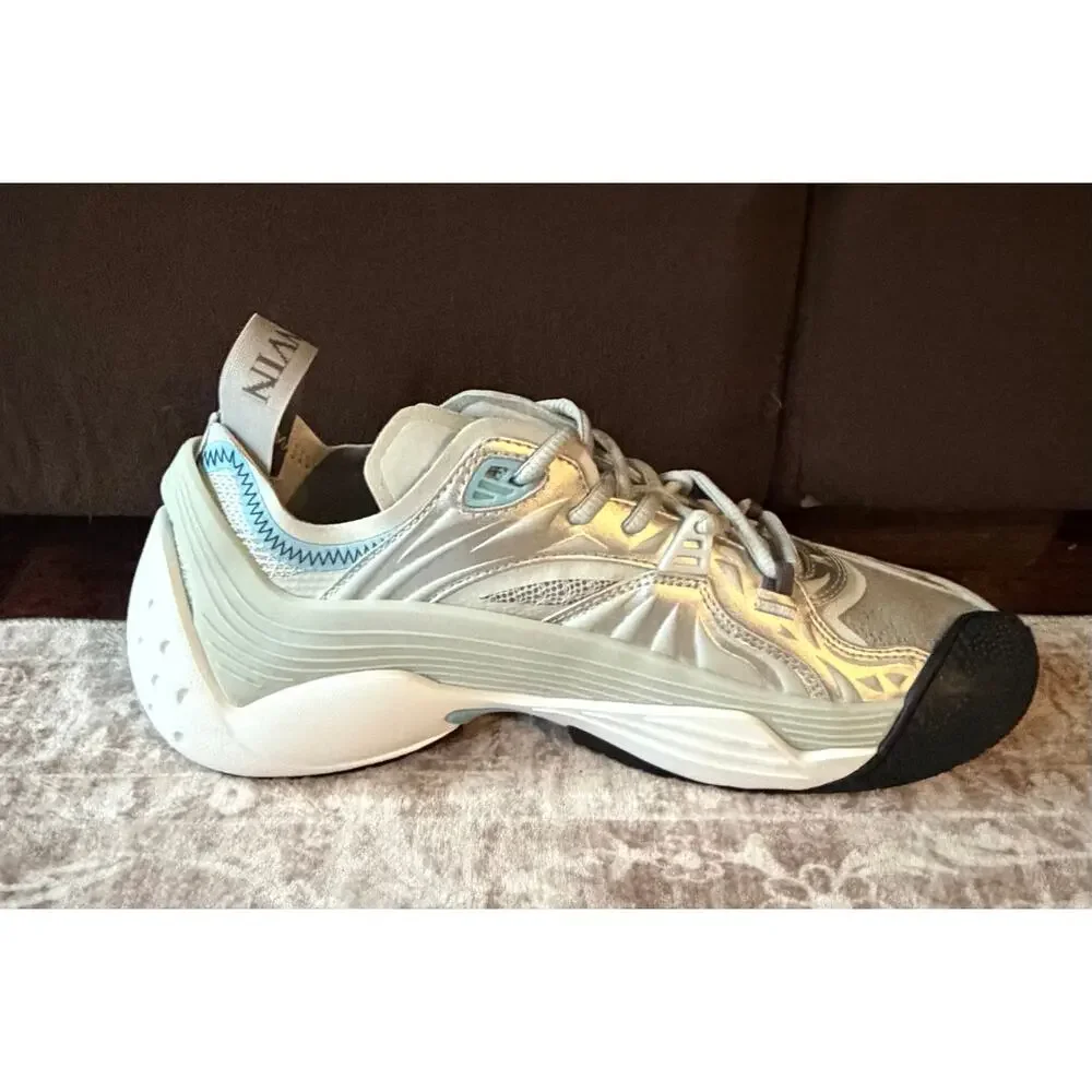 $1,195 NIB Lanvin Silver Flash-X Low Top Leather Sneakers Shoes Size 7(40)